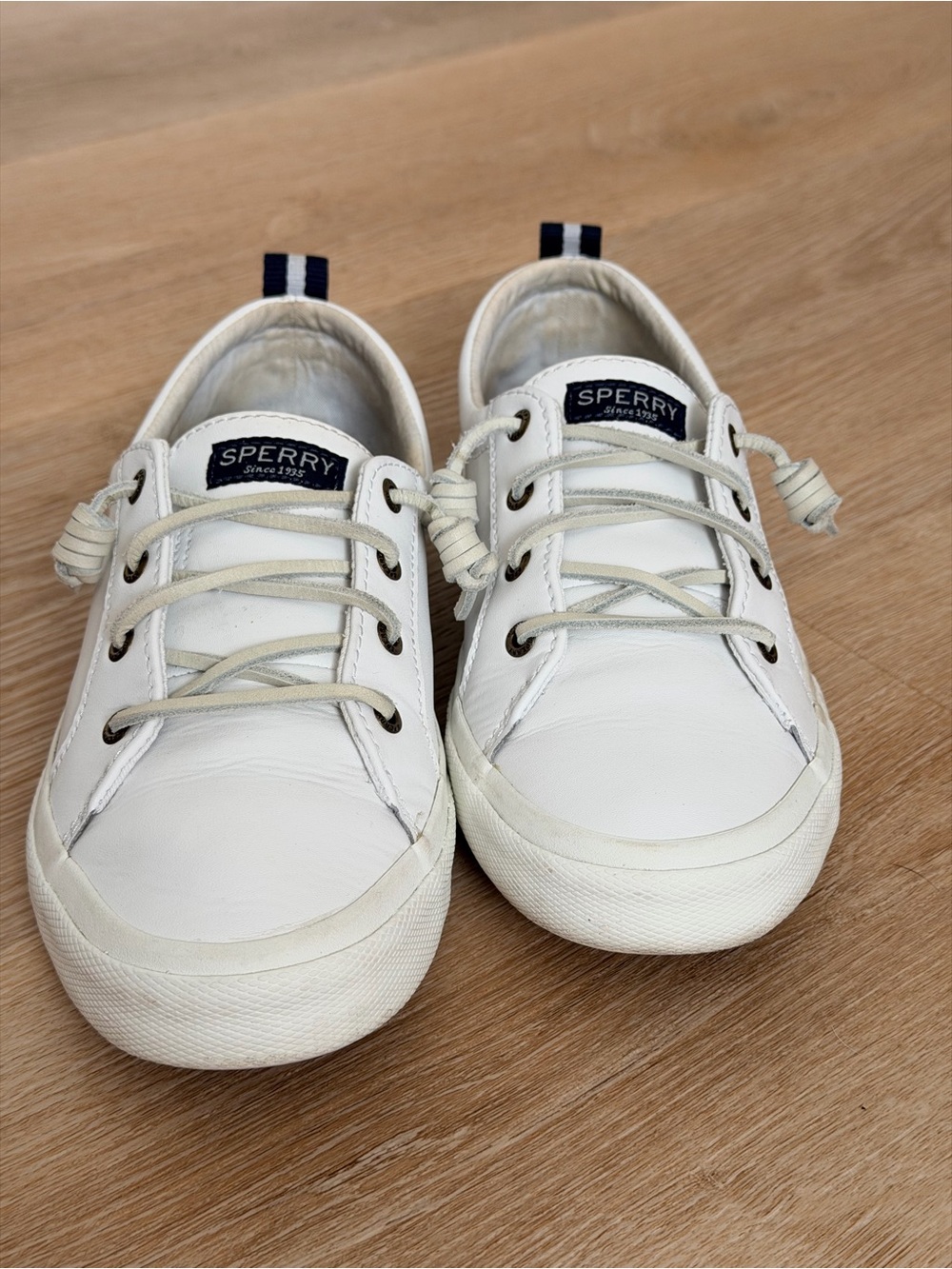 Sperry Pier Wave LTT Leather Sneakers White Lace Up Shoes 8.5 - Picture 2 of 10
